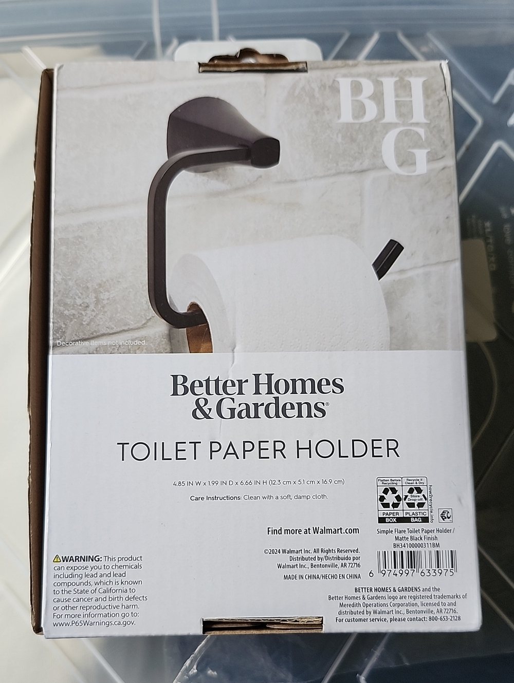 Better Homes And Gardens Matte Black Toilet Paper Holder with Sleek Curved Arm